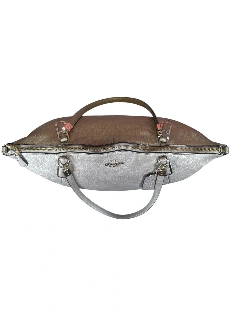 Coach Kelsey Silver-Greige Metallic Satchel/Shoulder Bag Like New